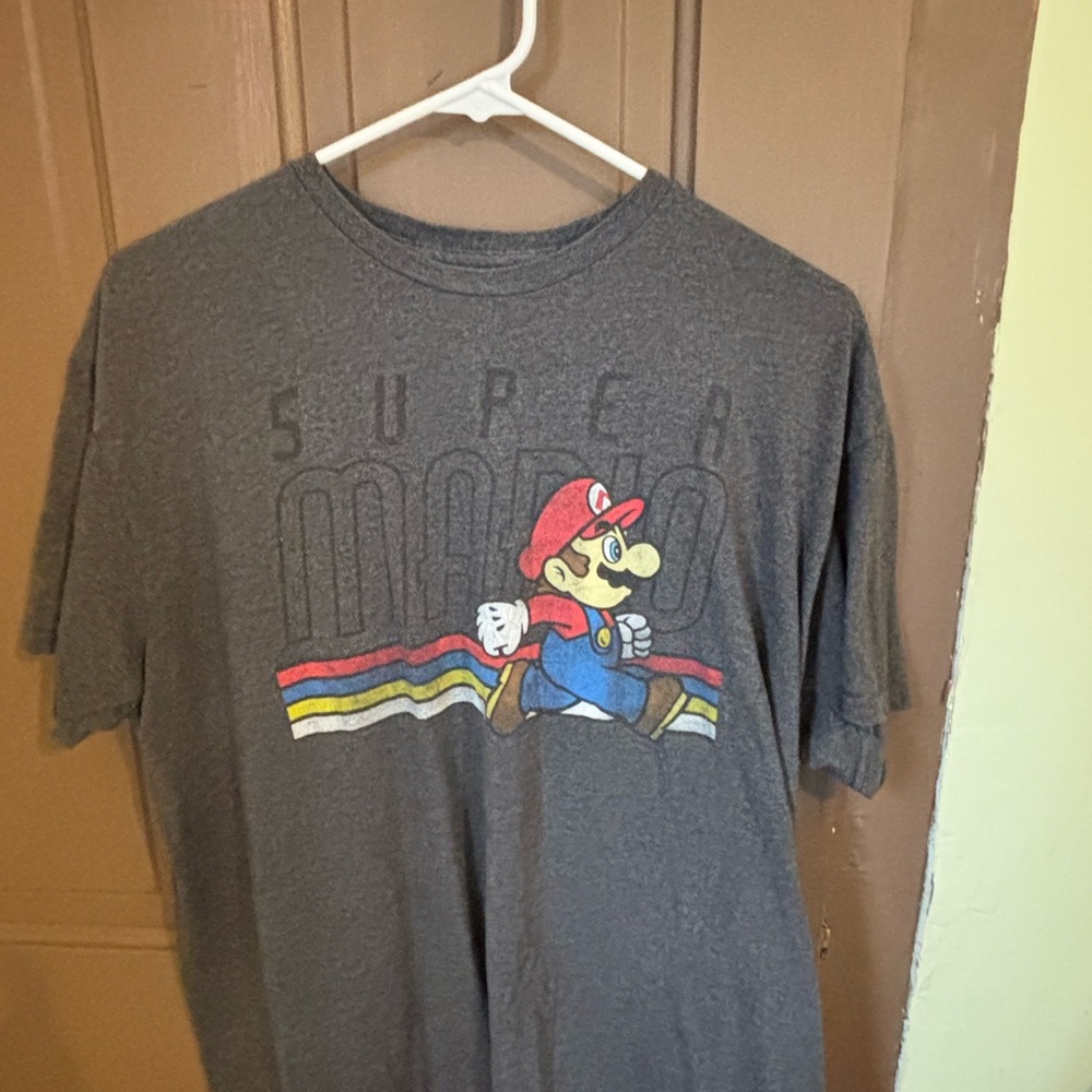 Nintendo Super Mario Graphic Tee Retro Gamer Shirt Charcoal Gray SIZE xl